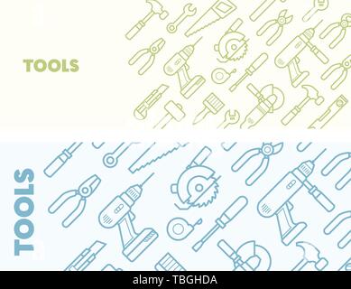Pattern with construction tools icons - tools kit banner Stock Vector