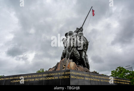 United States Marine Corp War memorial depicting flag planting on Iwo Jima in WWII in Arlington, Virginia, USA on 13 May 2019