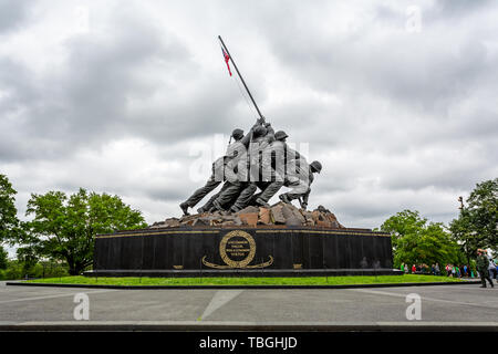 United States Marine Corp War memorial depicting flag planting on Iwo Jima in WWII in Arlington, Virginia, USA on 13 May 2019