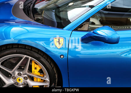 MODENA, ITALY, May 2019 - Motor Valley Fest exhibition, Ferrari F8 Tribute detail Stock Photo