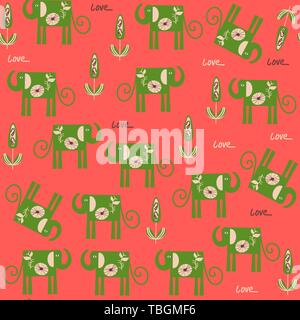 Abstract elephants seamless pattern. It is located in swatch menu, vector. Fantasy nature animals background. Stock Vector