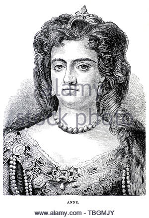 Anne, 1665 – 1714, was the Queen of England, Scotland and Ireland between 1702 and 1707, then as Queen of Great Britain until her death Stock Photo