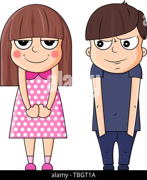 Beautiful boy and girl kawaii vector illustration. The emotion of smug Stock Vector