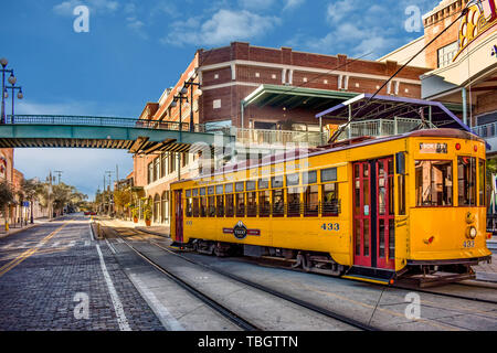 Ybor City Tampa Bay, Florida. January 19 , 2019  Streetcar close to Ybor Centro Station. Stock Photo