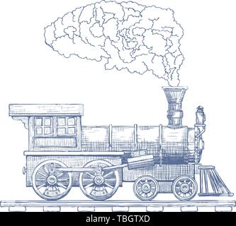 Vintage Steam locomotive vector logo design template. train or transport icon. Vector Stock Vector