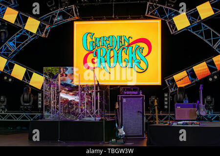 Orlando, Florida . March 27, 2019. Illuminated Garden Rocks sign on stage at  Epcot in Walt Disney World . Stock Photo