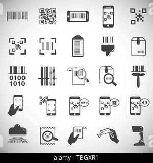 Barcode related icons set on background for graphic and web design. Simple illustration. Internet concept symbol for website button or mobile app. Stock Vector