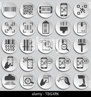 Barcode related icons set on background for graphic and web design. Simple illustration. Internet concept symbol for website button or mobile app. Stock Vector