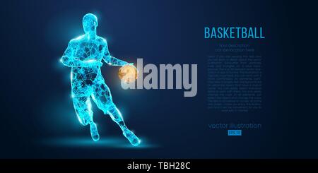 Abstract basketball player from particles, lines and triangles on blue background. All elements on a separate layers, color can be changed to any othe Stock Vector