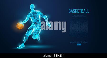 Abstract basketball player from particles, lines and triangles on blue background. All elements on a separate layers, color can be changed to any othe Stock Vector