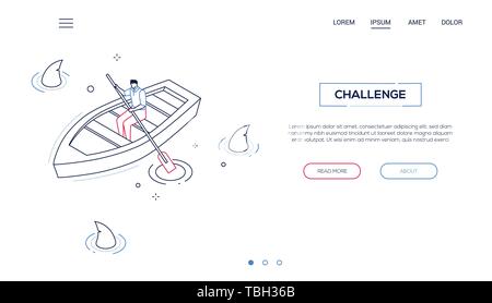 Challenge concept - line design style isometric web banner Stock Vector