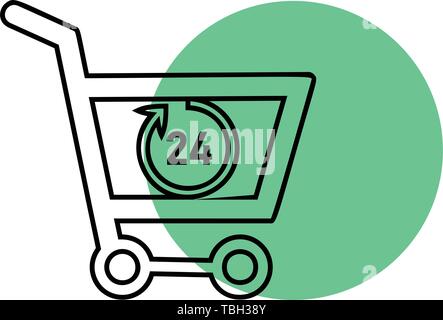 Twenty four hour icon on a shopping cart - Vector Stock Vector