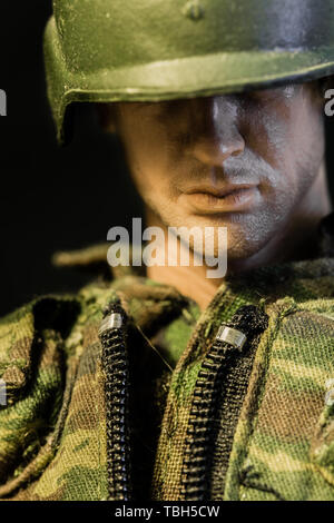 SINGAPORE-JUN 08 2017: soldier figure toy face closeup view Stock Photo