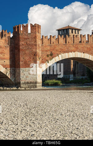 Detail of the ancient Scaligero bridge near Castelvecchio (Old Castle) and Adige river in Verona (UNESCO world heritage site) - Veneto, Italy, Europe Stock Photo