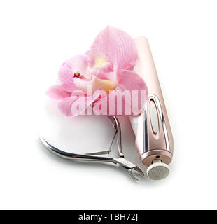 Tools for professional pedicure on white background Stock Photo