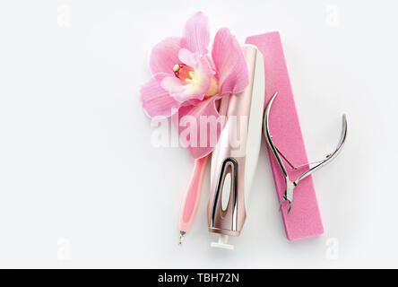 Tools for professional pedicure on white background Stock Photo