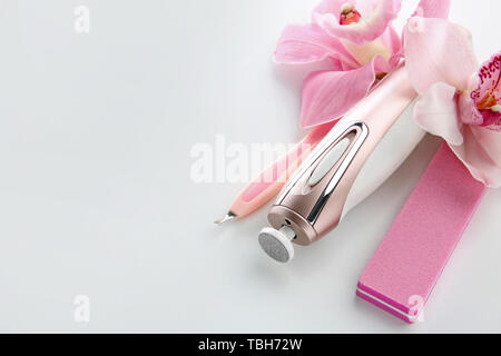 Tools for professional pedicure on white background Stock Photo