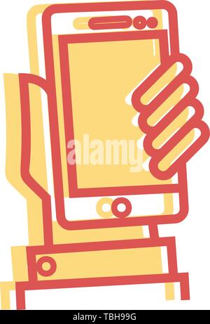 Mobile phone in hand icon - vector linear fill Stock Vector