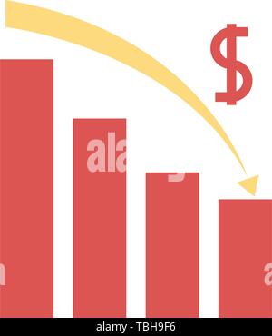 Downward Finance Flat Sign - Vector Stock Vector