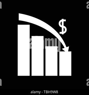 Downward Finance glyph Sign - Vector on a black background Stock Vector