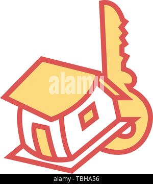 House Key Linear Fill Icon - Vector Stock Vector