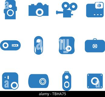 Camera icons set glyph style - camera sign blue Stock Vector