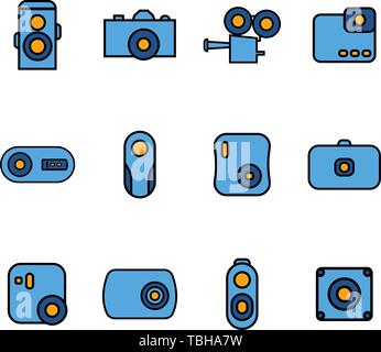 Camera icons set linear fill style - vector Stock Vector