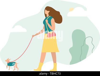 Girl is walking with dog - vector illustration Stock Vector