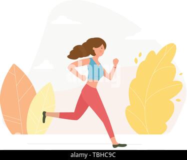 Young athletic woman running - vector illustration Stock Vector