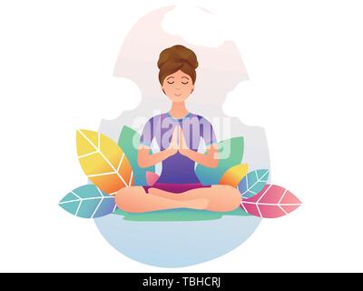 young woman practices yoga in lotus position Stock Vector