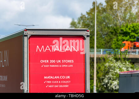 Northampton, UK - May 10th 2019: matalan box truck on uk motorway in fast motion. Stock Photo