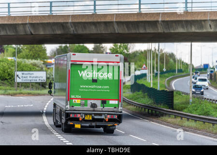 Northampton, UK - May 10th 2019: waotrose box truck on uk motorway in fast motion Stock Photo