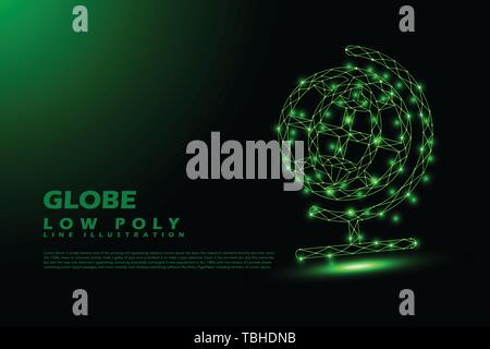 Polygonal Globe - Low poly line style illustration - Green light concept Stock Vector