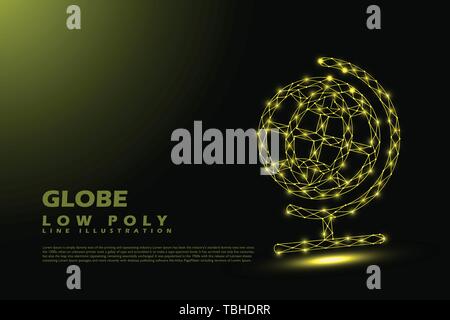 Polygonal Globe - Low poly line style illustration - Yellow light concept Stock Vector