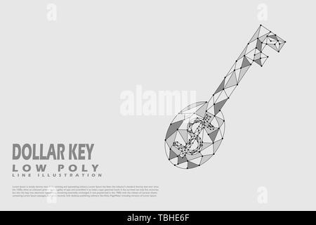 Polygonal Dollar Key - Low poly line style illustration - Black and White concept Stock Vector