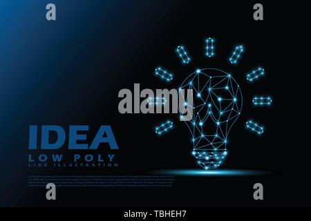 Polygonal Idea - Low poly line style illustration - blue Light concept Stock Vector