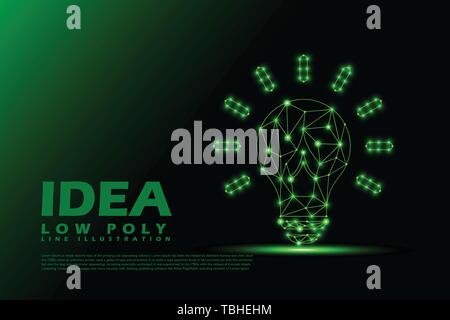 Polygonal Idea - Low poly line style illustration - green Light concept Stock Vector