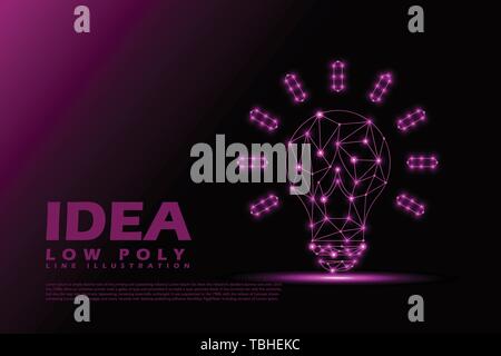 Polygonal Idea - Low poly line style illustration - Purple Light concept Stock Vector