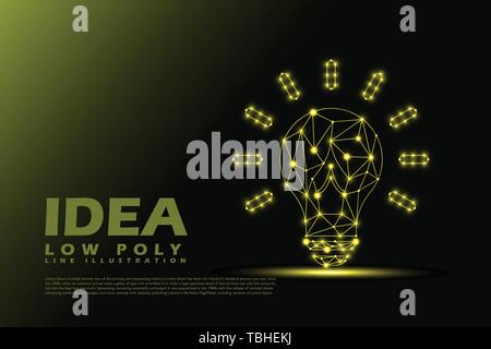 Polygonal Idea - Low poly line style illustration - yellow Light concept Stock Vector