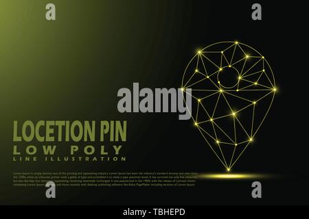 Polygonal Location pin - Low poly line style illustration - yellow Light concept Stock Vector