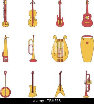 Music instruments Icons set - vector Stock Vector