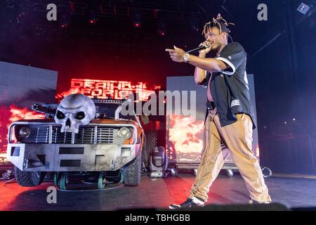 May 31, 2019 - Milwaukee, Wisconsin, U.S - Rapper JUICE WRLD (JARED HIGGINS)  during the Death Race for Love Tour at The Rave (Eagles Ballroom) in Milwaukee, Wisconsin (Credit Image: © Daniel DeSlover/ZUMA Wire) Stock Photo