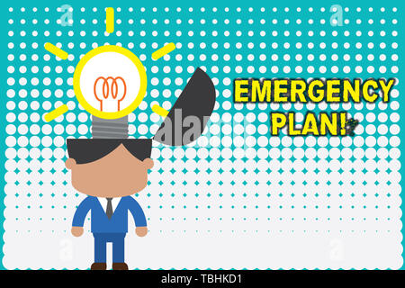 Conceptual hand writing showing Emergency Plan. Concept meaning actions developed to mitigate damage of potential events Standing successful man suit  Stock Photo