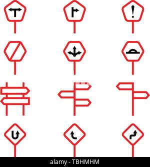 Road sign icons set - Vector - line art Stock Vector