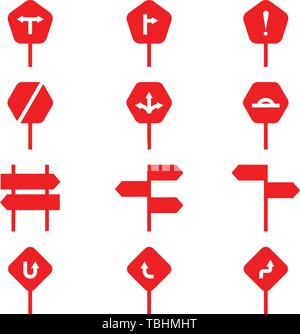 Road sign icons set - Vector - Glyph icon Stock Vector