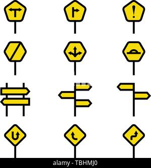 Road sign icons set - Vector - linear fill Stock Vector