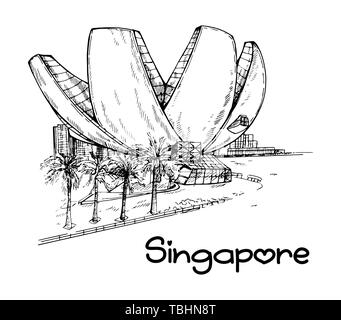 Hand drawn sketch style Singapore city skyline with ...