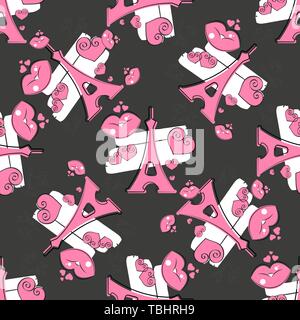 Cute Eiffel Tower Vector Background. Seamless Textile Illustration. Stock Vector