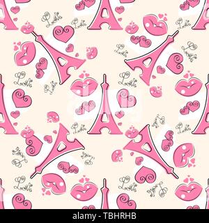 Cute Eiffel Tower Vector Background. Seamless Textile Illustration. Stock Vector