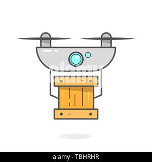 Drone Delivery Concept. Copter Or Quadcopter Service, Order, Worldwide Shipping. Modern Design Vector Illustration. Stock Vector
